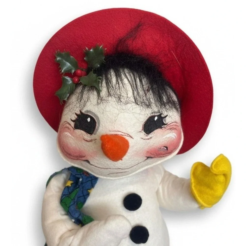 VTG‎ Annalee Mobilitee Dolls 1998 Snowman Red Hat Scarf Felt Christmas Decor